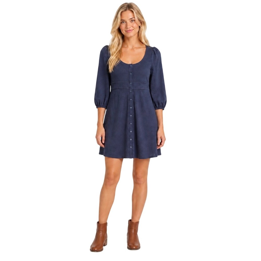 NWT Boden Navy Blue Tencel Cotton Button Front Mini Dress 4P D0446 NAV